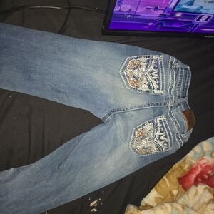 Blue Boot Cut Jeans with Embroidered Details